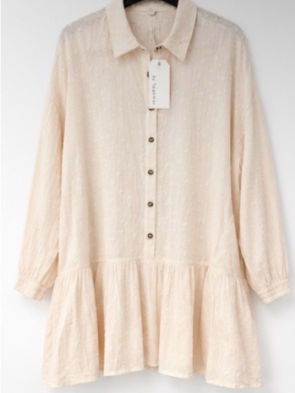 NWT By Together Cream Swiss Dot Tiered Button Down Mini Dress M - Picture 2 of 6
